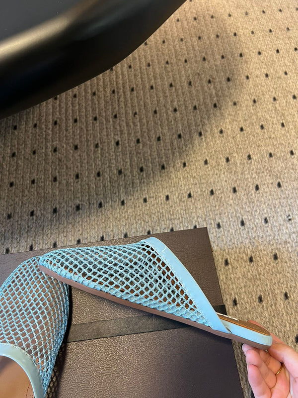 Alaia 25 Fishnet Flat Mules Lagoon Green Lampskin 303684