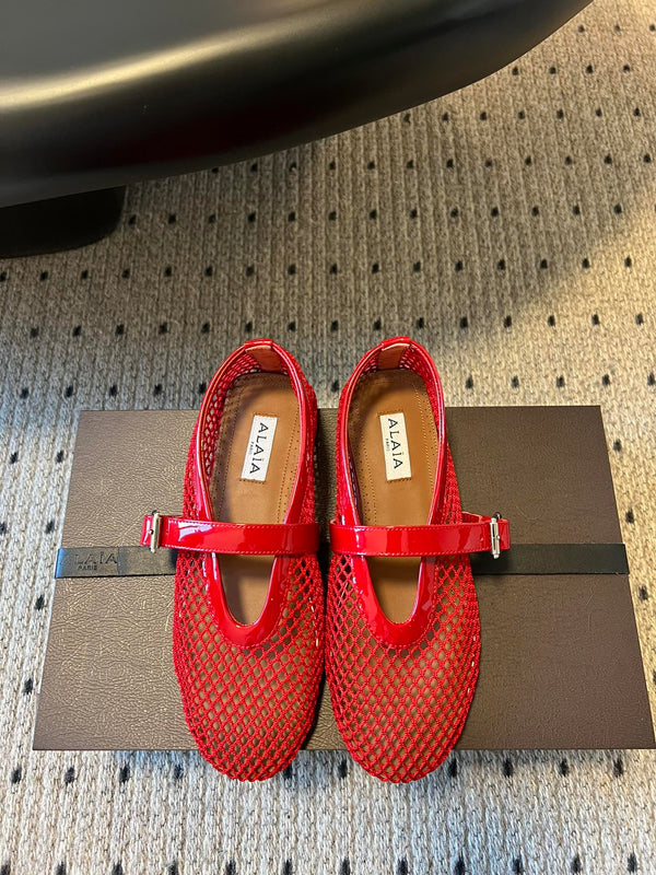 Alaia 25 Women's Ballet Flat Red Sheepskin 303702