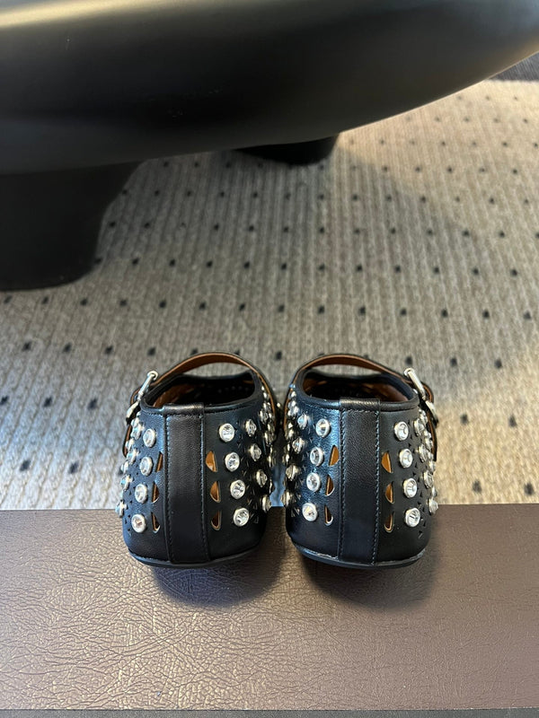 Alaia 25 Vienne With Strass Ballet Flats Black Lambskin 303722