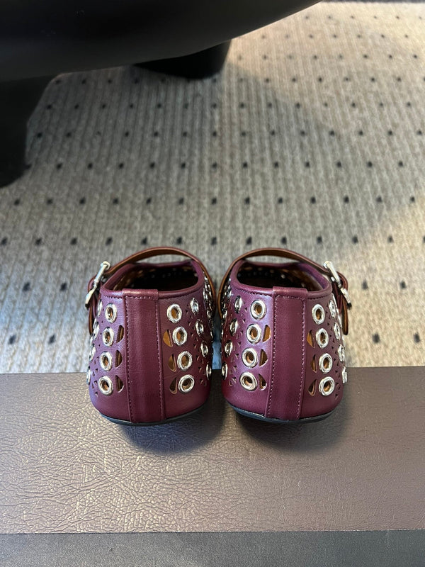 Alaia 25 Vienne With Eyelets Ballet Flats Garnet red Lambskin 303719