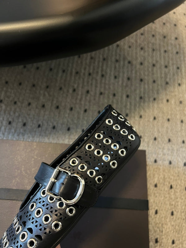 Alaia 25 Vienne With Eyelets Ballet Flats Black Lambskin 303720