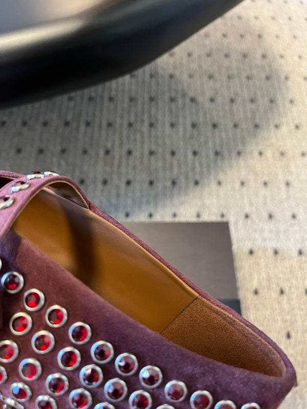 Alaia 25 Strass Ballet Flats Garnet Red Suede Goatskin 303725