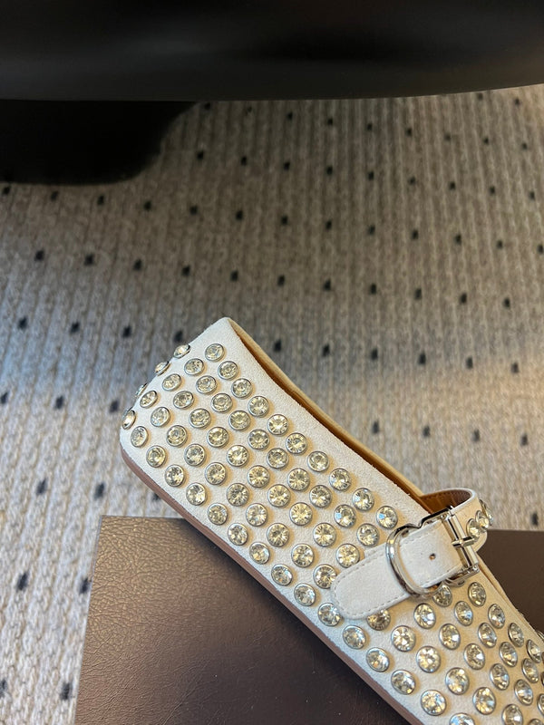 Alaia 25 Strass Ballet Flats White Suede Goatskin 303727