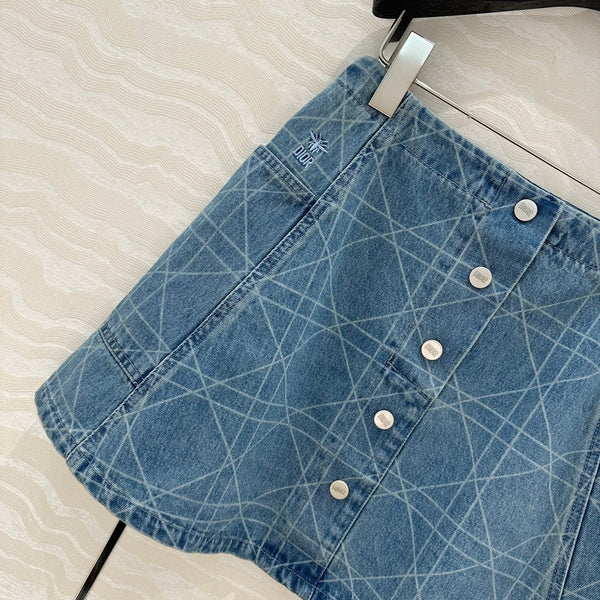 CD Short Skirt Retro Blue Cotton