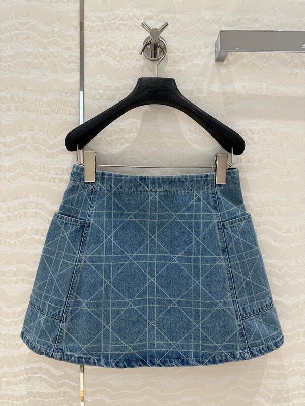 CD Short Skirt Retro Blue Cotton