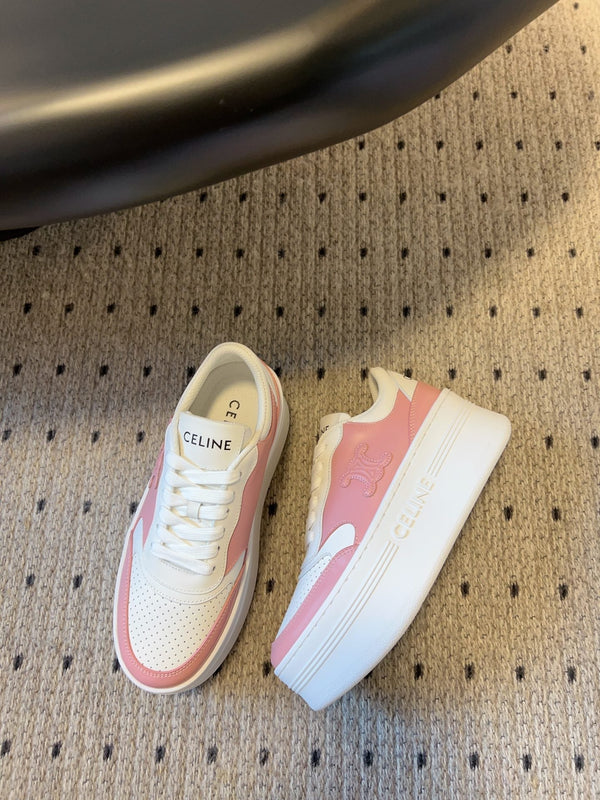 BLOCK SNEAKER WITH TRIOMPHE IN WHITE MIX BABY PINK CALFSKIN