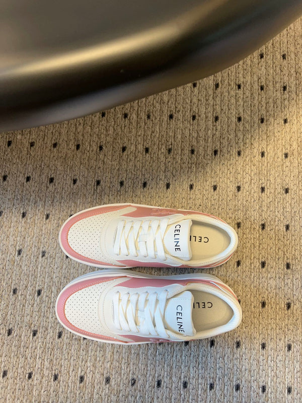 BLOCK SNEAKER WITH TRIOMPHE IN WHITE MIX BABY PINK CALFSKIN