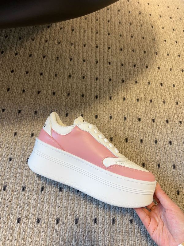 BLOCK SNEAKER WITH TRIOMPHE IN WHITE MIX BABY PINK CALFSKIN