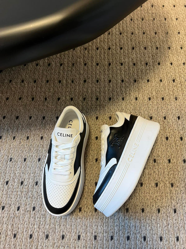 SNEAKER BLOCK CON TRIOMPHE IN PELLE DI VITELLO BIANCO MIX NERO