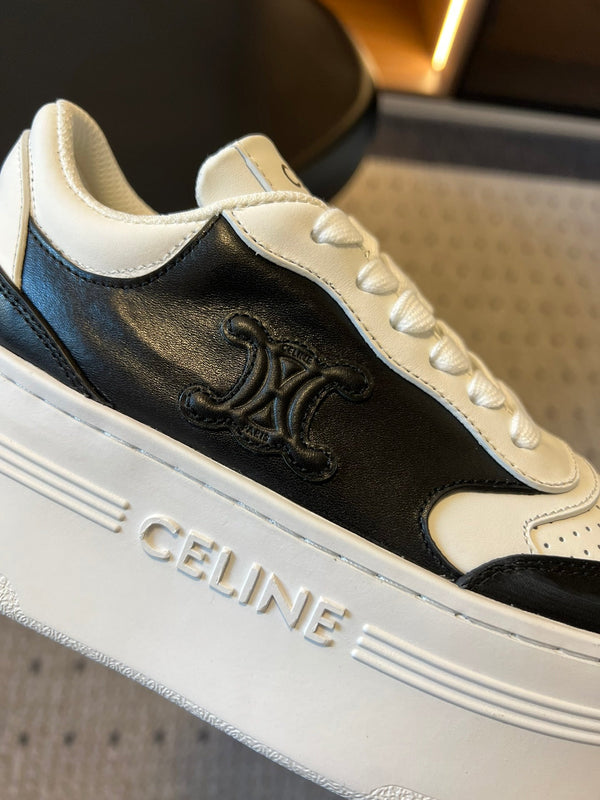 SNEAKER BLOCK CON TRIOMPHE IN PELLE DI VITELLO BIANCO MIX NERO