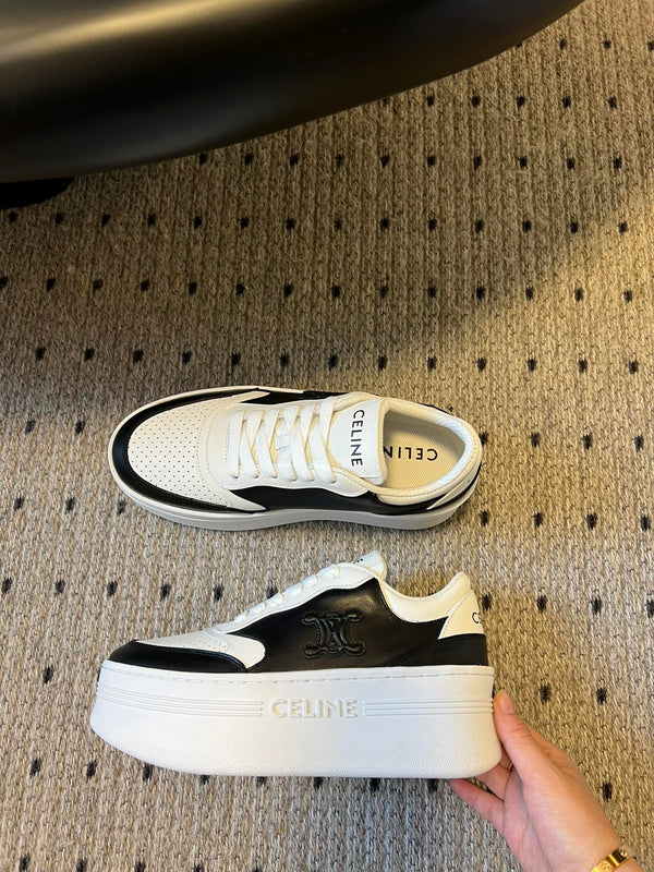 SNEAKER BLOCK CON TRIOMPHE IN PELLE DI VITELLO BIANCO MIX NERO