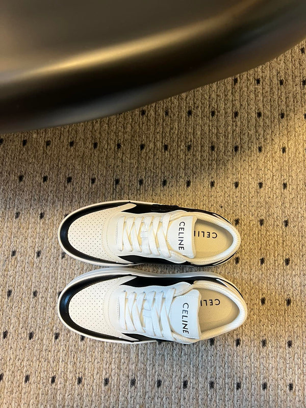 SNEAKER BLOCK CON TRIOMPHE IN PELLE DI VITELLO BIANCO MIX NERO