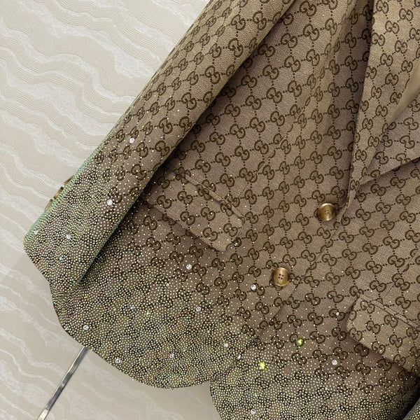 Gucci GG Letter Jacquard Woven Jacket Light Brown Polyester Fiber
