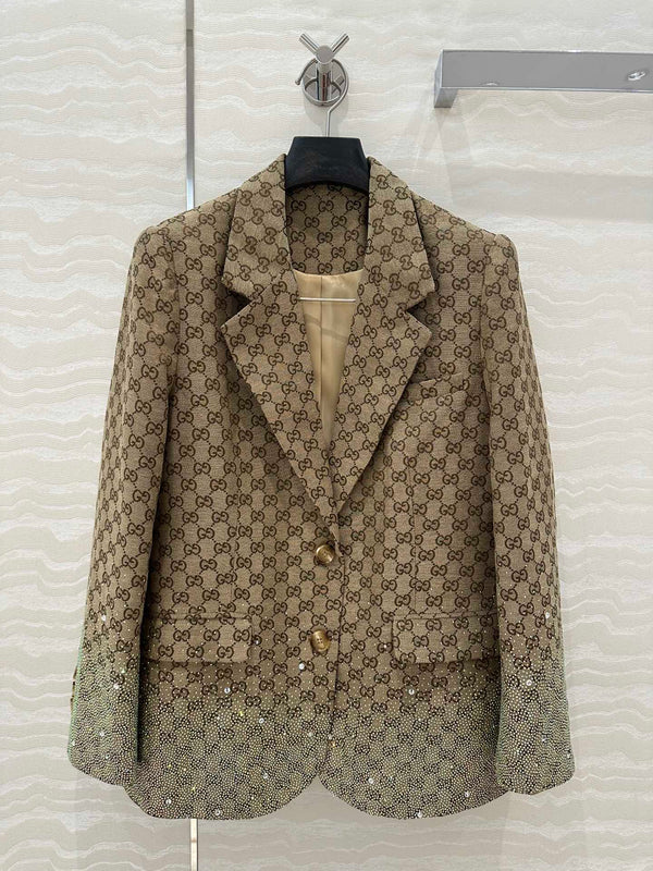Giacca Gucci in tessuto jacquard con lettere GG in fibra di poliestere marrone chiaro