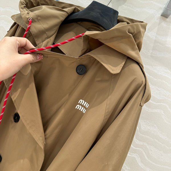 Miu Miu 25 Long Windbreaker Khaki Polyester