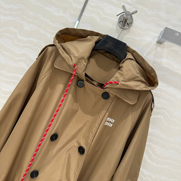 Miu Miu 25 Long Windbreaker Khaki Polyester