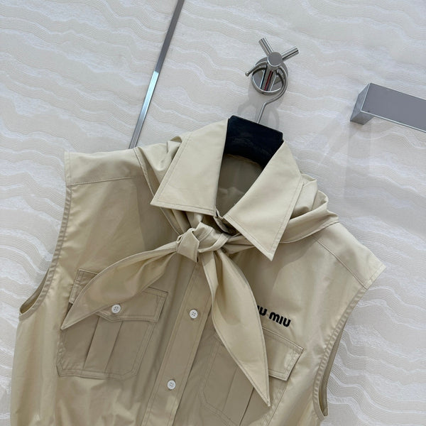 Camicia con gilet e papillon Miu Miu 25 beige in cotone
