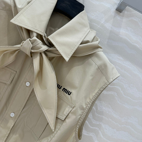 Camicia con gilet e papillon Miu Miu 25 beige in cotone