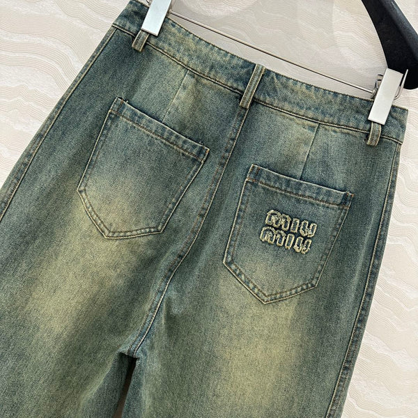 Pantaloni in denim Miu Miu 25 blu cotone