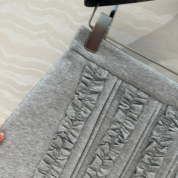 Miu Miu Lace Short Skirt Gray Cotton