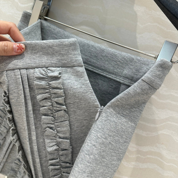 Miu Miu Lace Short Skirt Gray Cotton