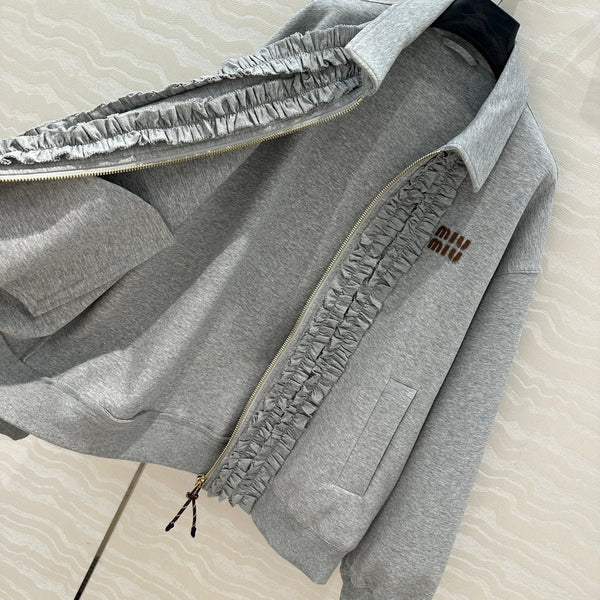 Miu Miu Lace Sweater Coat Gray Cotton