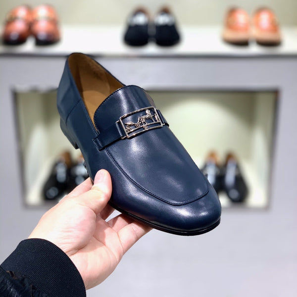 Mocassini da uomo HM in pelle di vitello blu navy 539687