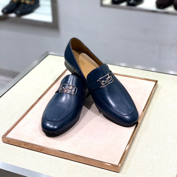 Mocassini da uomo HM in pelle di vitello blu navy 539687