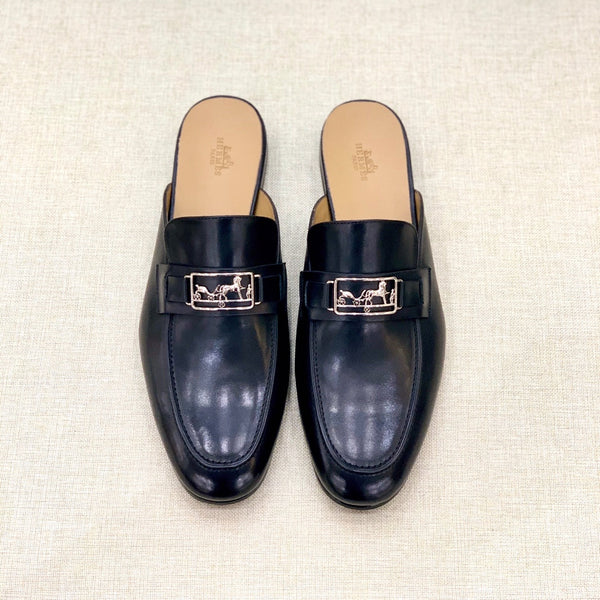 HM Mule da uomo in pelle di vacchetta nera 539721