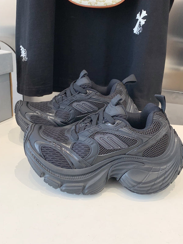 DAD SHOES IN BLACK MESH AND CALFSKIN