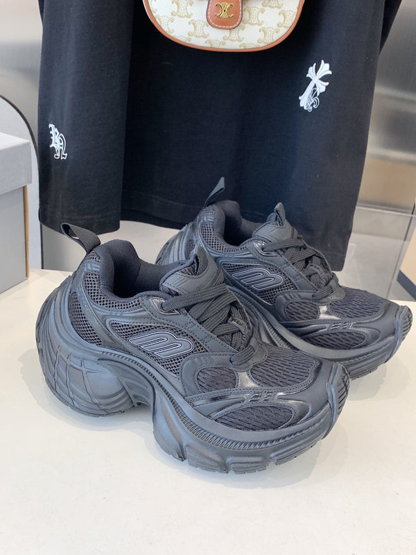 DAD SHOES IN BLACK MESH AND CALFSKIN