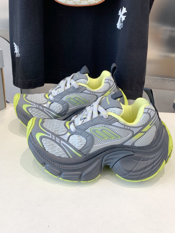 DAD SHOES IN GRAY MIX NEON GREEN MESH AND CALFSKIN