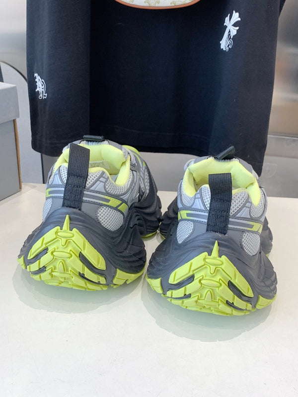 DAD SHOES IN GRAY MIX NEON GREEN MESH AND CALFSKIN