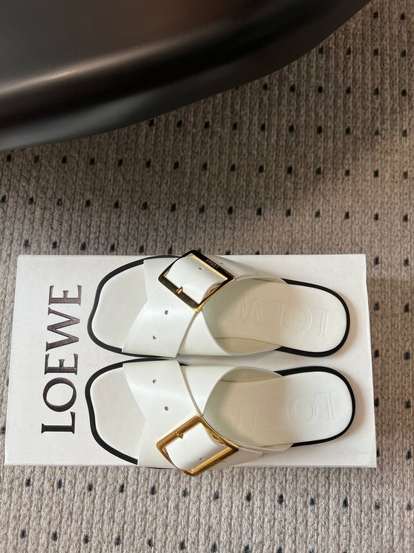 Loewe 25 Petal Belt Flat Sandals White Sheepskin 212777