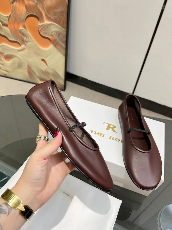 The Row Elastic Ballet Slipper In Dark Burgundy Calfskin 455035