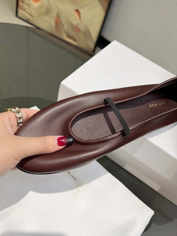 The Row Elastic Ballet Slipper In Dark Burgundy Calfskin 455035