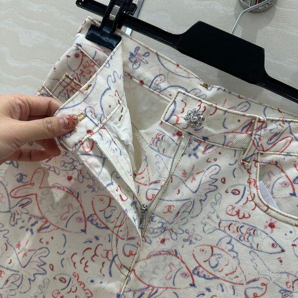 Pantaloni dritti CC in denim multicolore di cotone