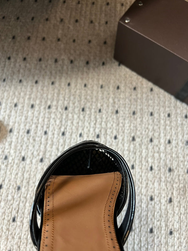 Alaia 25 Infradito Fishnet Flat Mules Black Lampskin 303708