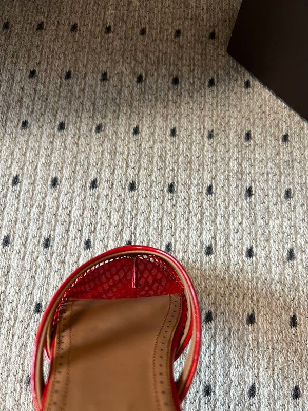 Alaia 25 Infradito Fishnet Flat Mules Red Lampskin 303710