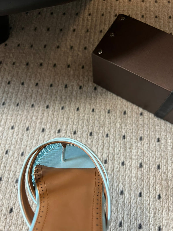 Alaia 25 Infradito Fishnet Flat Mules Lagoon Green Lampskin 303711