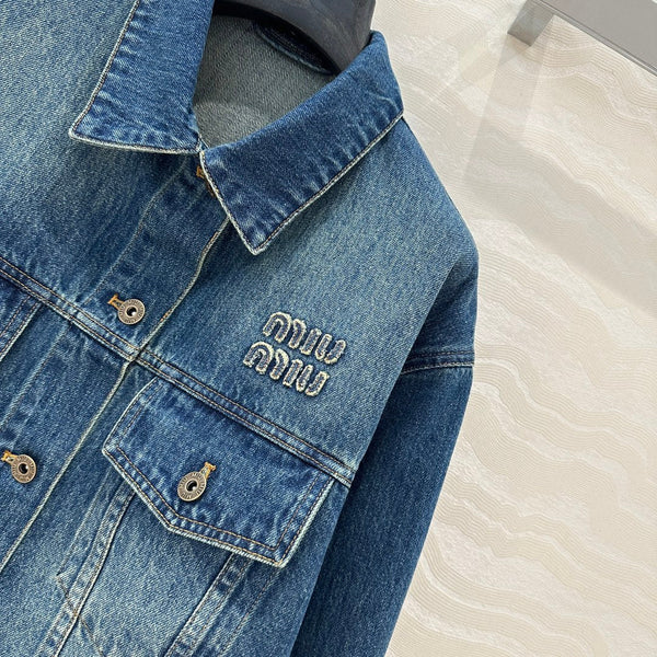Giacca in denim scozzese Miu Miu in cotone blu