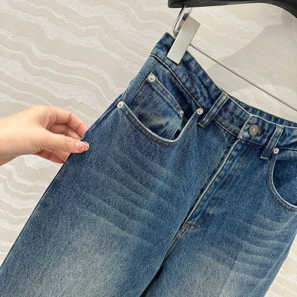 CD Ripped Straight Jeans Blue Cotton