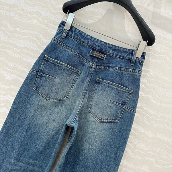 CD Ripped Straight Jeans Blue Cotton