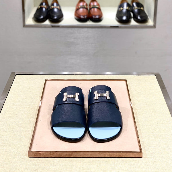 HM Men's Slide Navy Blue Cowhide 567150