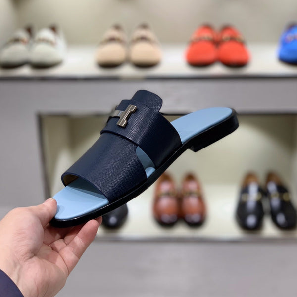 HM Men's Slide Navy Blue Cowhide 567150