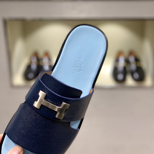 HM Men's Slide Navy Blue Cowhide 567150