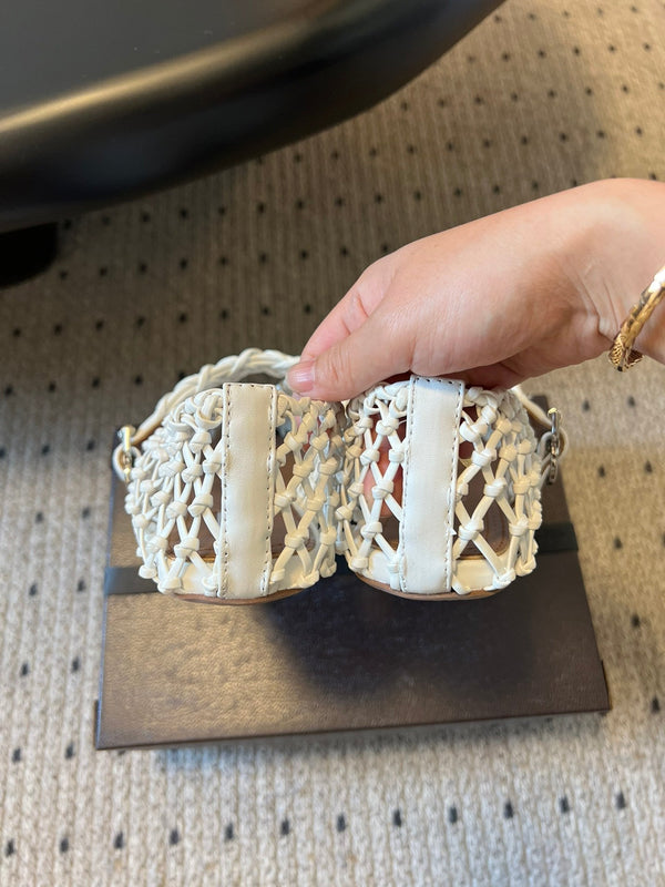 Alaia 25 Braided Ballet Flats White Cowhide 303676