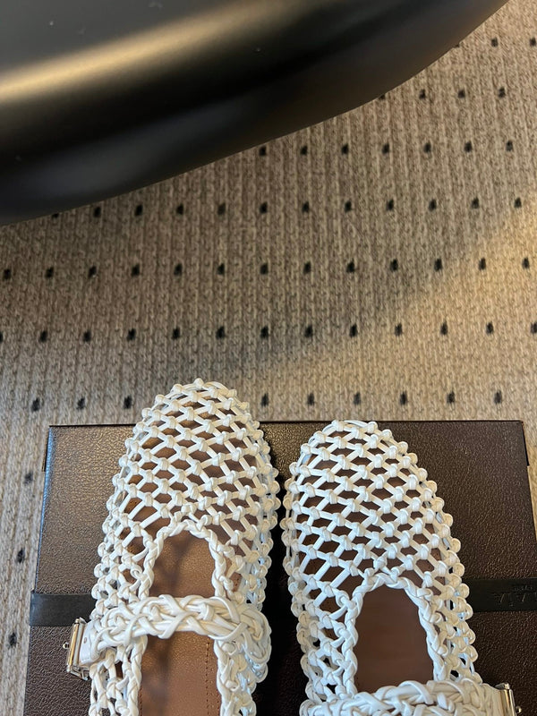 Alaia 25 Braided Ballet Flats White Cowhide 303676