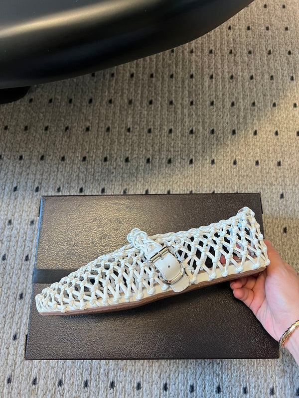 Alaia 25 Braided Ballet Flats White Cowhide 303676