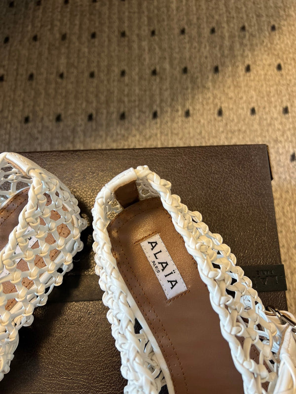 Alaia 25 Braided Ballet Flats White Cowhide 303676